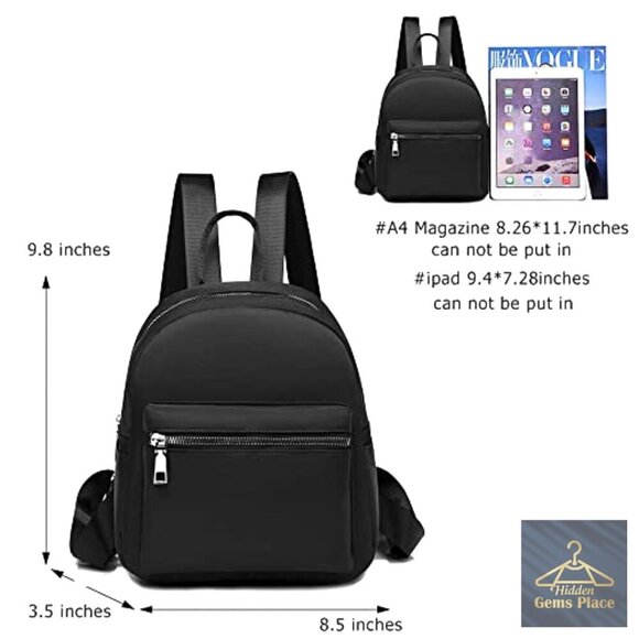 Mini Backpack Purse for Women, Waterproof Polyester, Adjustable Strap, 6 Pockets